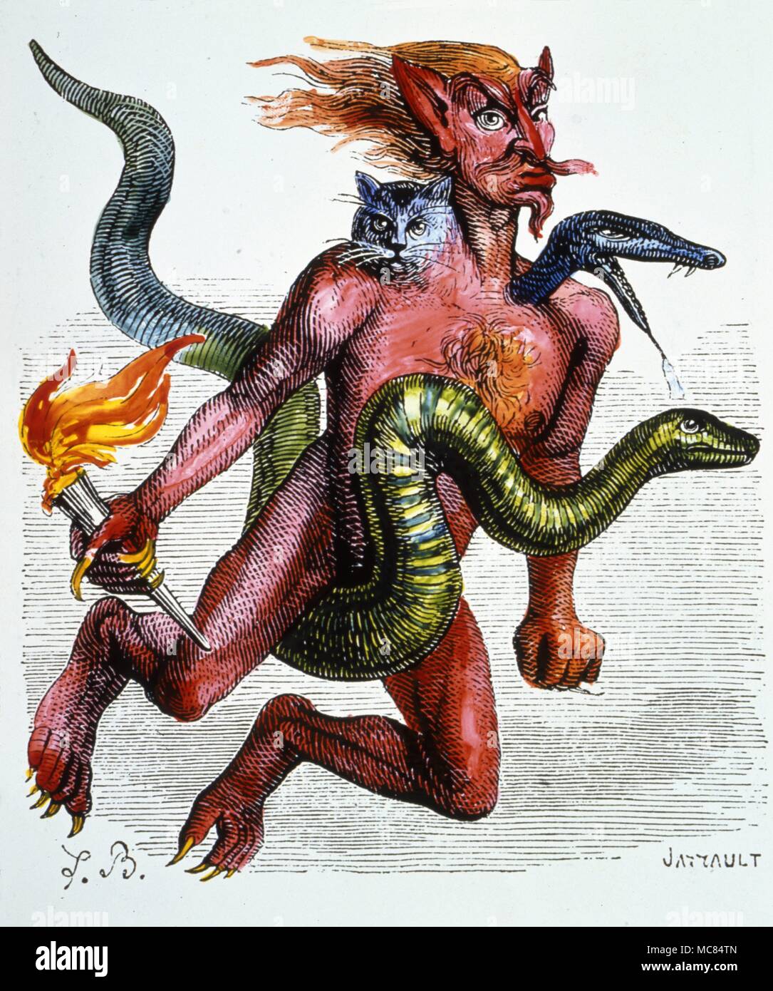 Haborym, the demon of incendiarism, from a hand-c9oloured print in Collin de Plancy's 'Dictionnaire Infernal' [1863]. Stock Photo