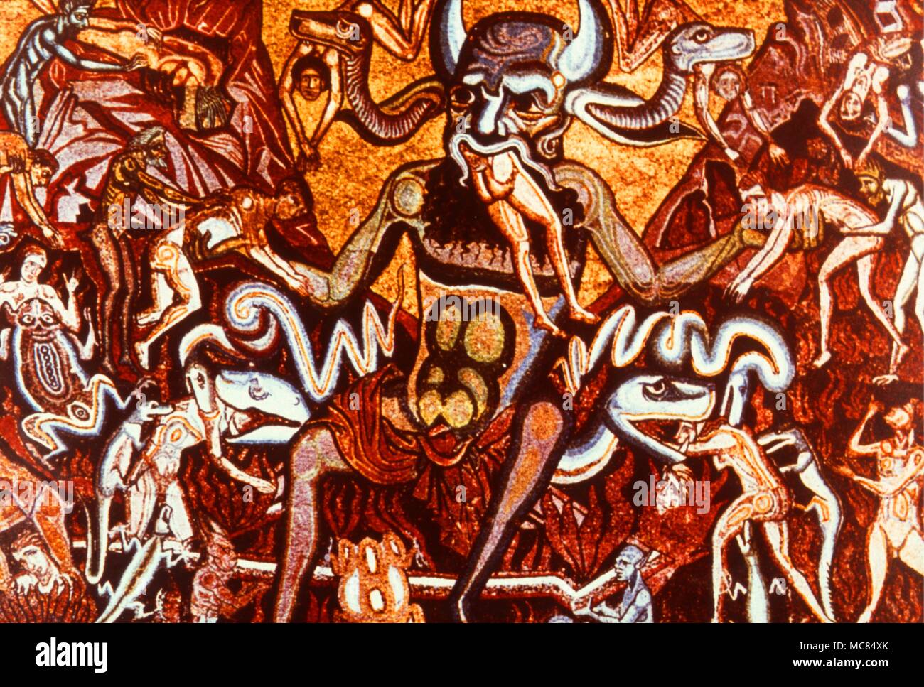 Mosaic work of the twelfth century depicting Lucifer perpetually devouring Judas. In th ceiling of the Baptistery of St. John in Florence, Italy. Stock Photo