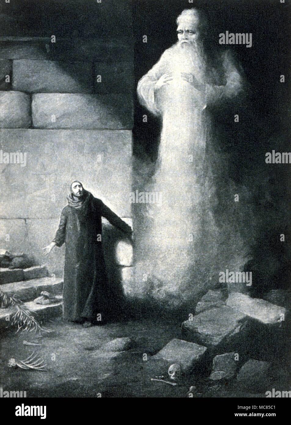 The giant genii, 'The Haunter', with Marouf. Illustration to the John Payne edition of 'The Thousand and One Nights', 1901. Stock Photo