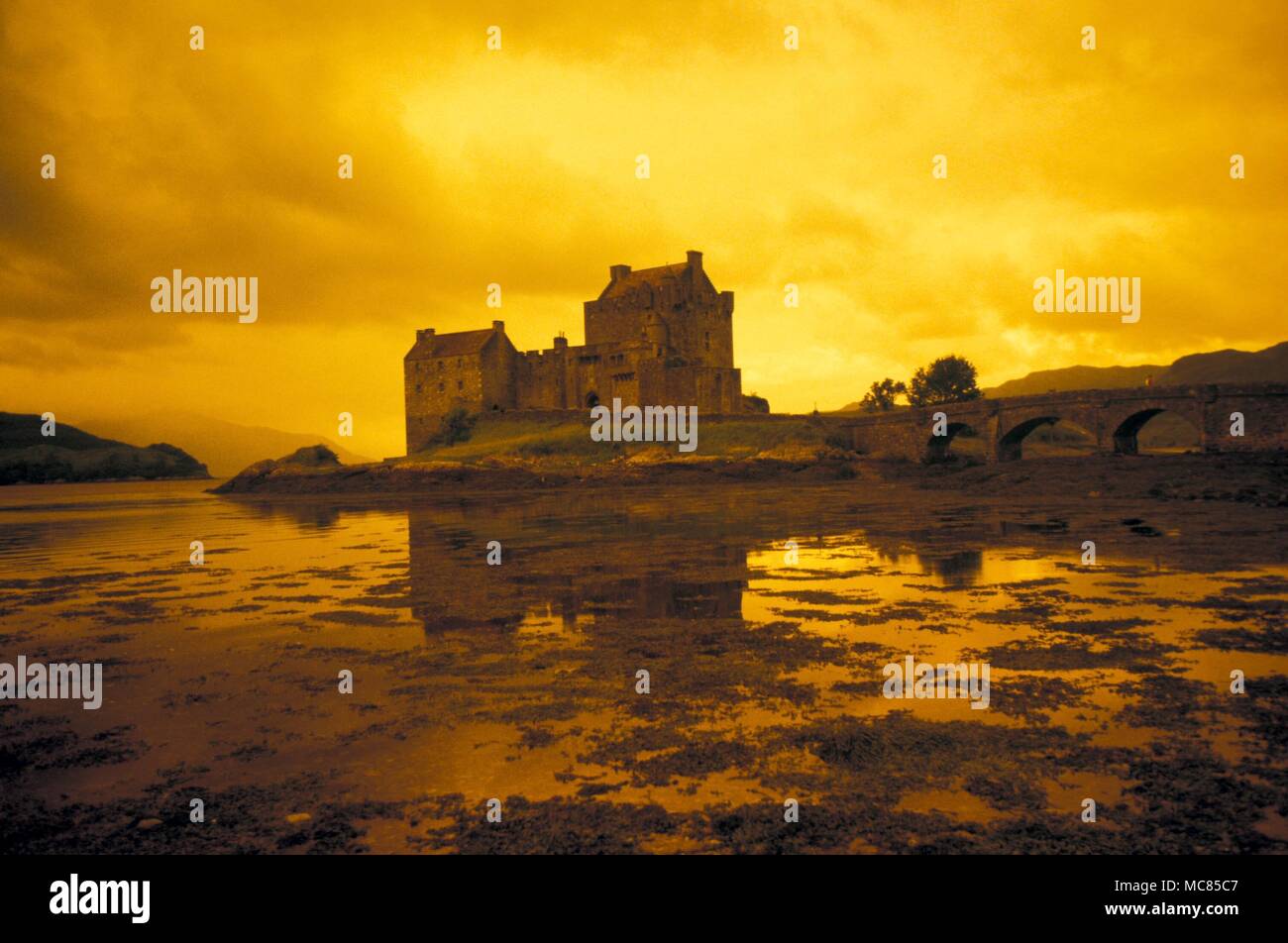 The haunted castle of Eileen Donan, in Scotland. Stock Photo