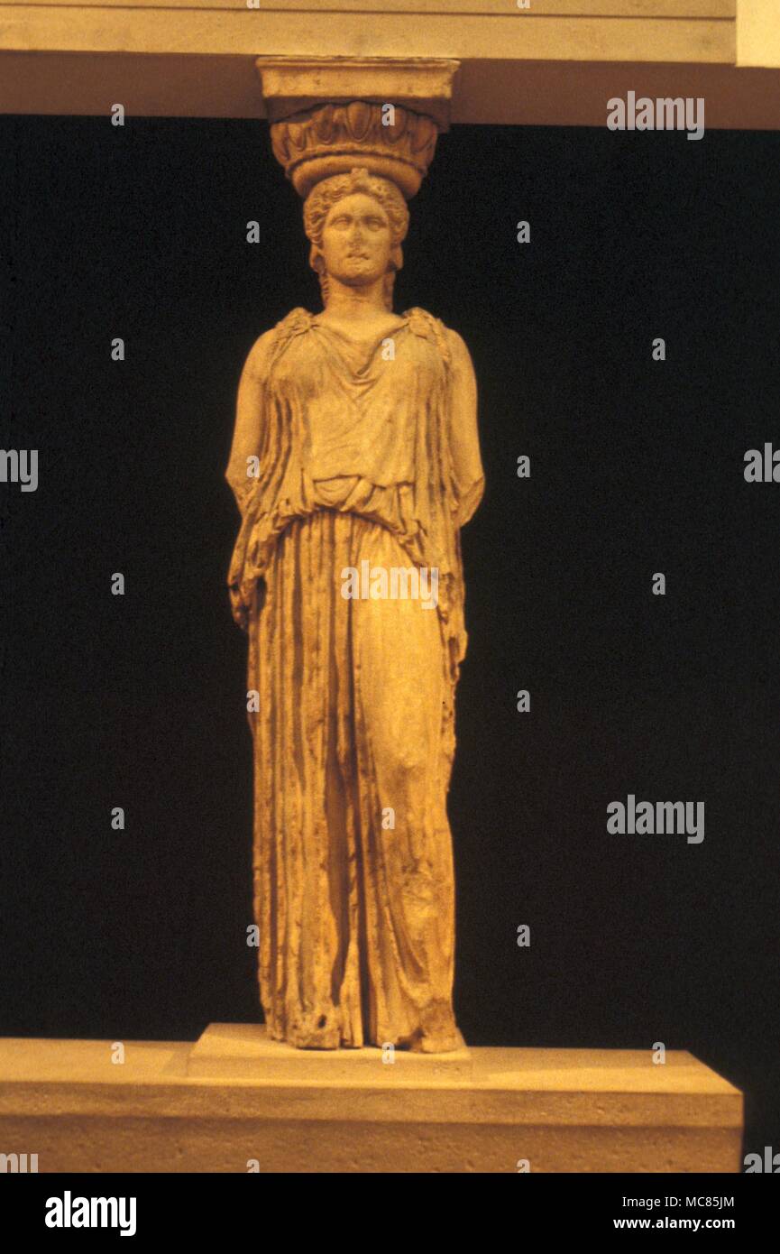 Greek mythology. Caryatid, formerly from the Athenian Erechtheum, now in the British Museum. Stock Photo