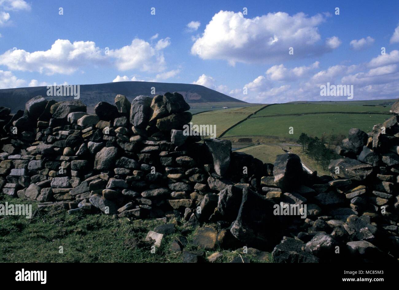 Pendle Hill, from the Lancashire side. The hill was an infamous haunt of witches. Stock Photo