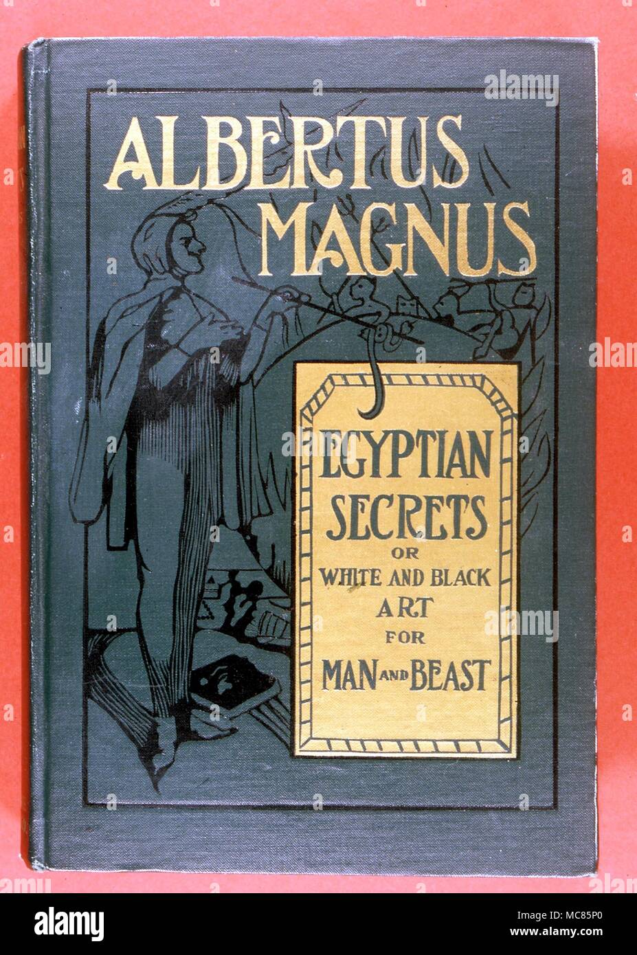 GRIMOIRE Egyptian secrets Grimoire text in book form - the pseudo-Albertian 'Egyptian Secrets - or 'White and Black Art for Man and Beast' by Albertus Magnus, 1912, Binding and blocking Stock Photo