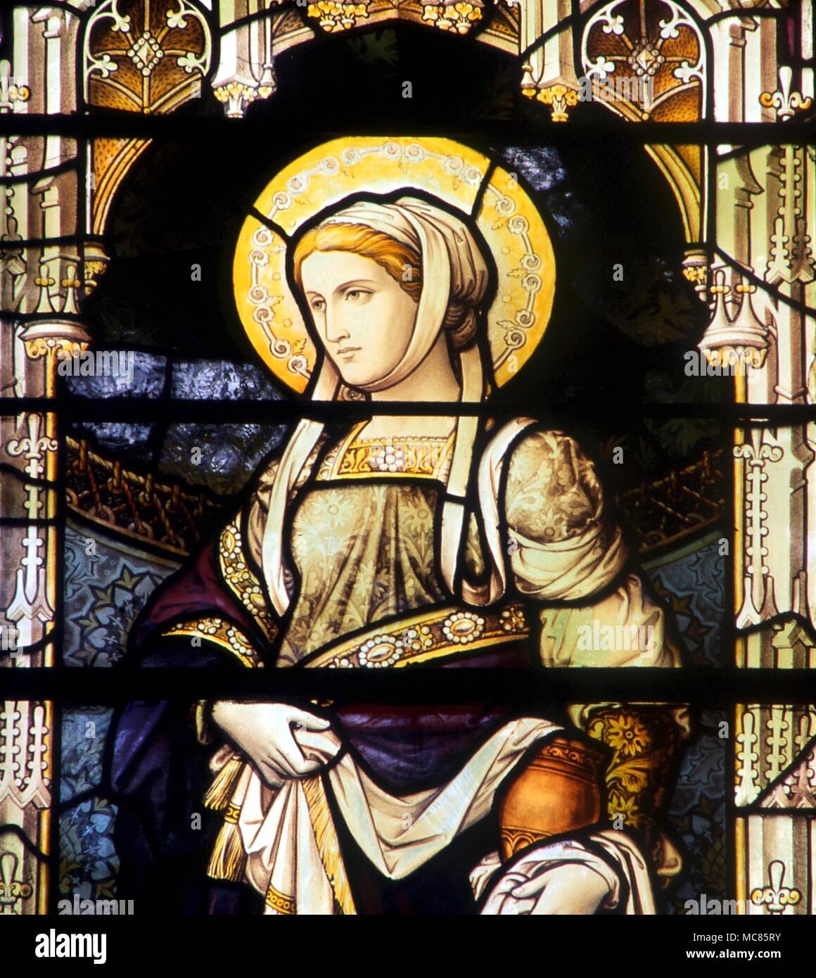 Christian Mary, mother of James, from the Three Maries window in the south wall of St Margaret's (parish) church, King's Lynn Stock Photo