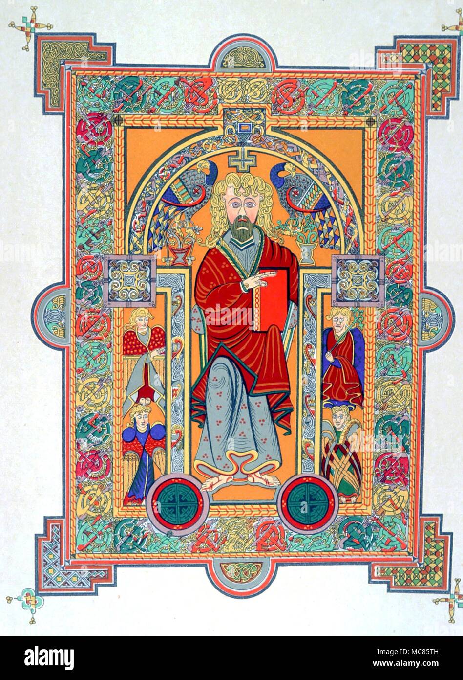 Christian St Matthew the Evangelist, from the Book of Kells (AD 650-690). 19th century lithograph Stock Photo