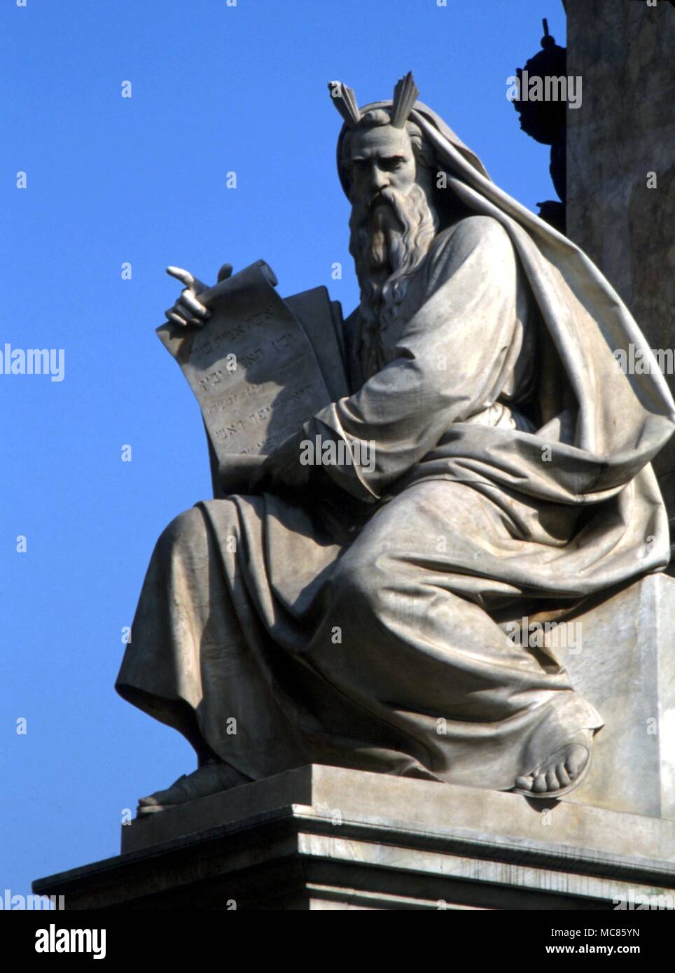 CHRISTIAN Moses with the pair of 'horns' - a result of a mistranslation of a Hebraic word. Statue near the Spanish Steps, Rome Stock Photo