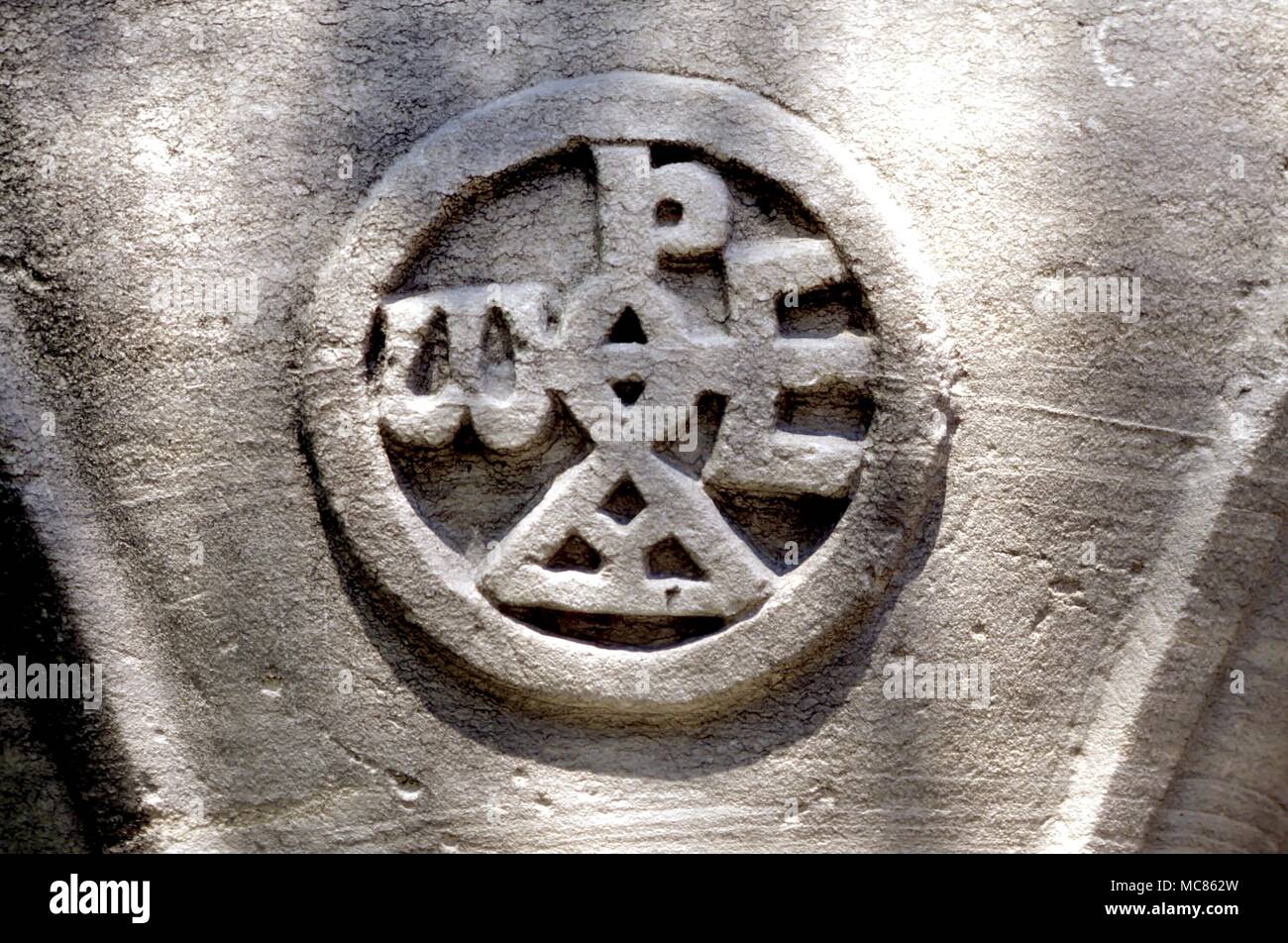 CHRISTIAN Christian monogram on the capital of an external column in the grounds of the Archaeological Museum, Istanbul Stock Photo