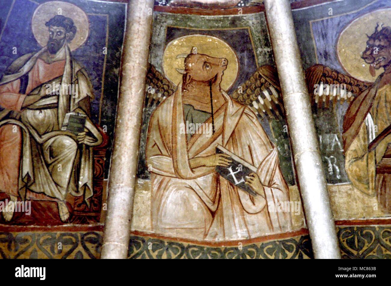 CHRISTIAN Four Evangelists Fresco of St Luke as the winged bull, derived  from the image for Taurus. In the mediaeval octagonal dome of the baptistry  at Parma, Italy Stock Photo - Alamy