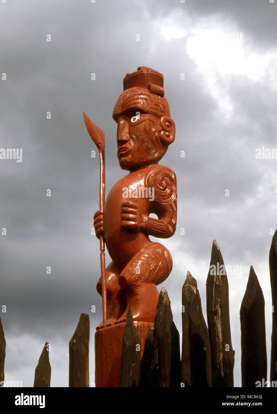 MAORI A Traditional Tekoteko Carved Figure Depicting A Warrior On The Palisade At
