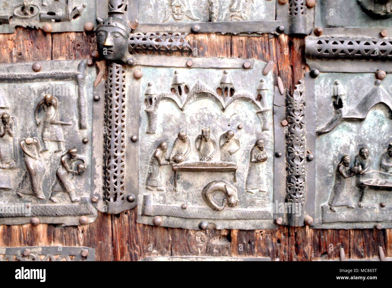 CHRISTIAN Dance of Salome - bas relief on bronze doors of San Zeno, Verona. 12th century? Stock Photo