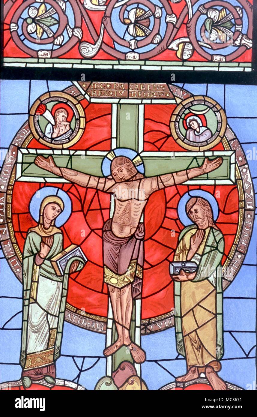 CHRISTIAN Lithographic reproduction of a stained glass window Crucifixion from Poitiers Cathedral. 13th century. from Louis Gonse, ''L'Art Gothique', 1897 Stock Photo