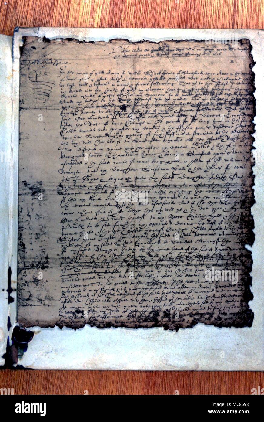 SHAKESPEARE - Shakespeare's will, written in his own hand, and signed William Shakespeare: dated January 1616 Stock Photo
