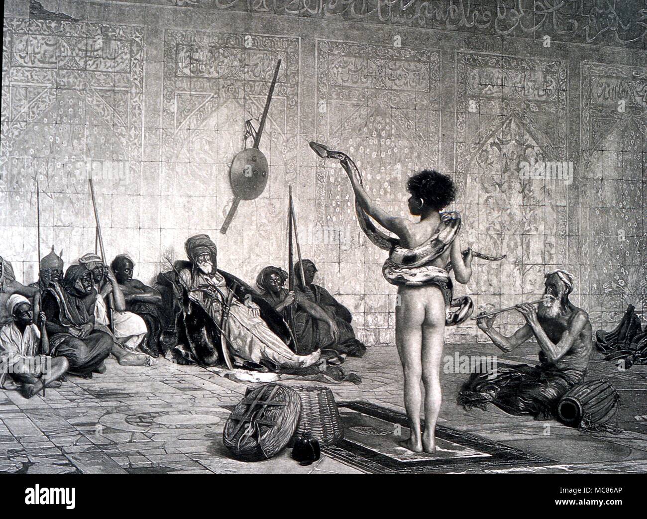 Snakes The Serpent Charmer - painting by J T Gerome, 1894. From the 1895 World Columbian Exposition Catalogue, 'The Art of the World' Stock Photo