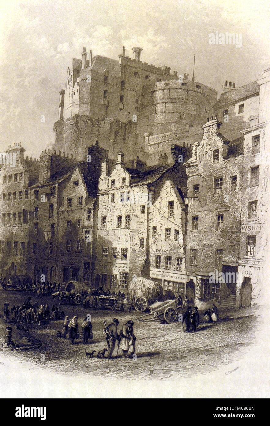 Edinburgh Castle, site of many witchcraft burnings Stock Photo