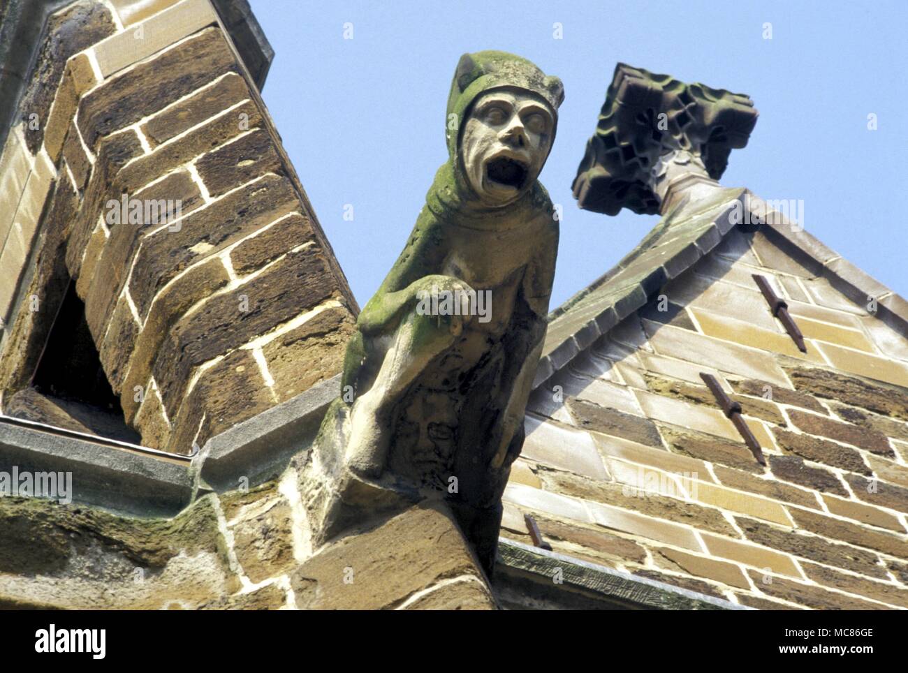 GARGOYLE Medieval gargoyle on the facade of St Sulpice, Diest, Belgium Stock Photo