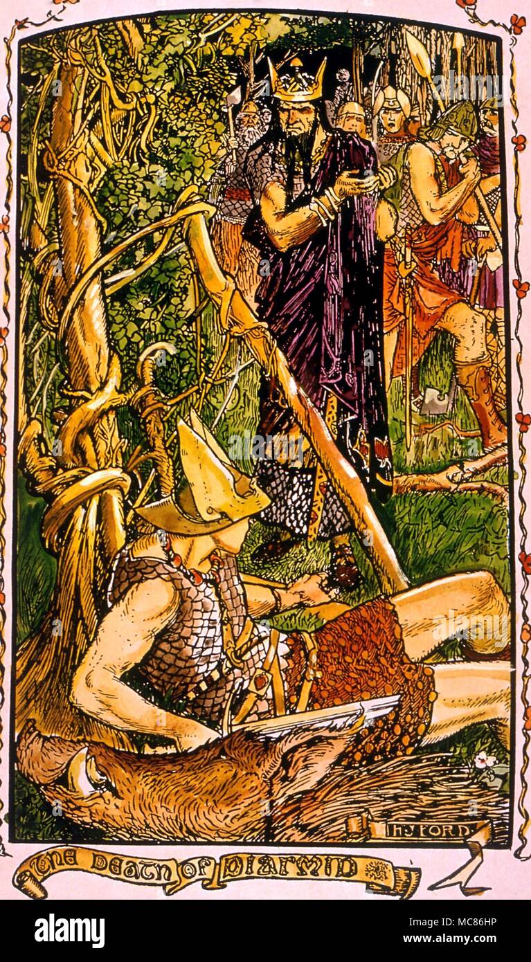 CELTIC Mythology The death of the hero Diarmid. Illustration by H J Ford, from Andrew Lang's 'The Book of Romance', 1902 edition Stock Photo