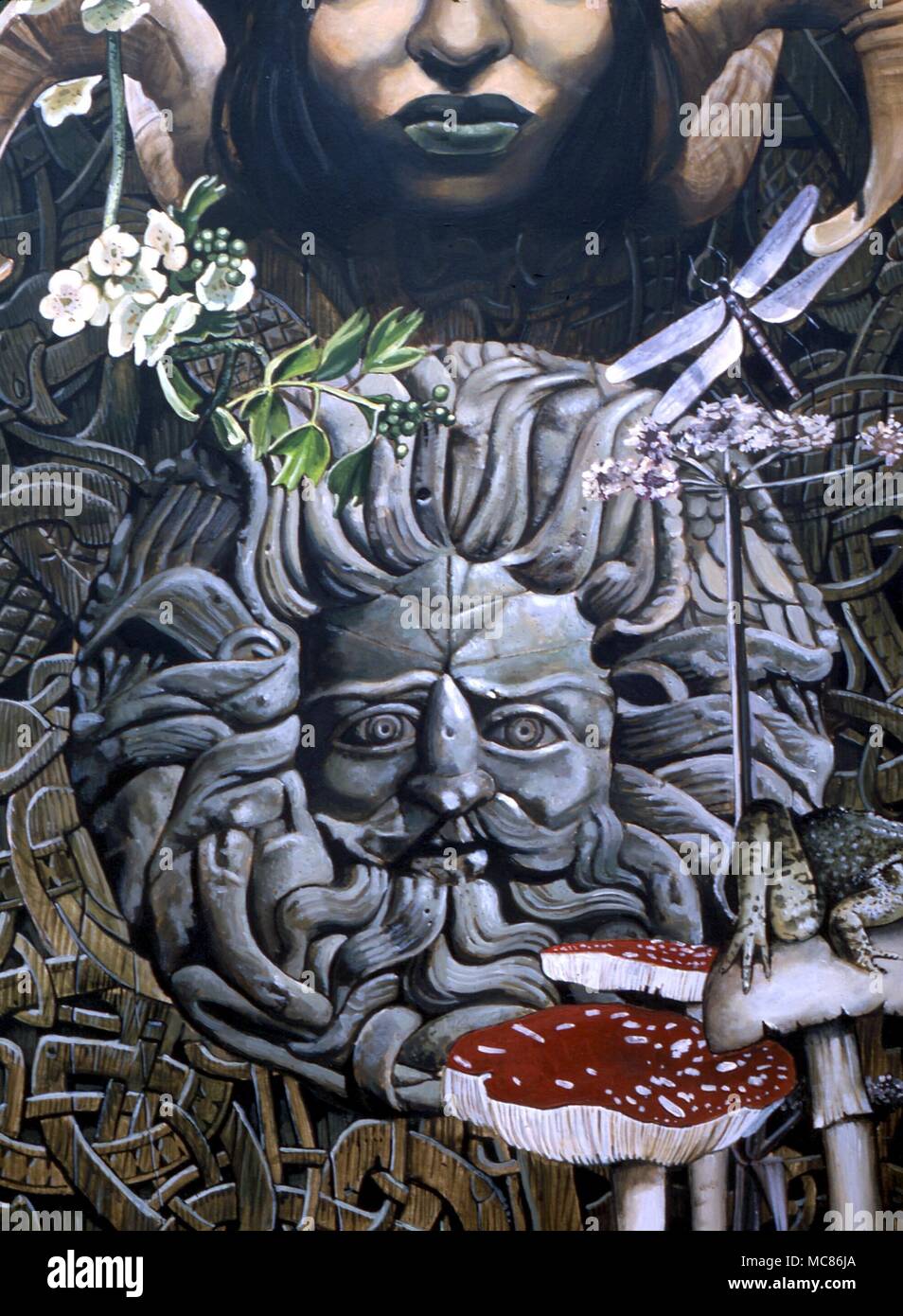CELTIC Painting by Gordon Wain (detail) of pagan Romano-Celtic god, from 'Pagan Theme' 1985 Stock Photo