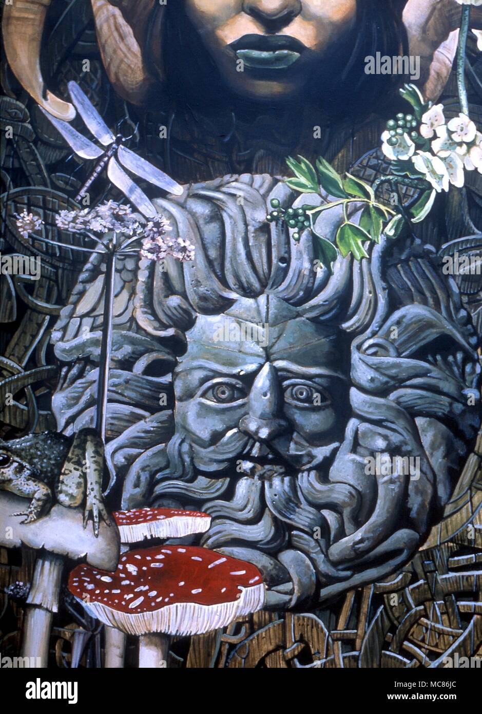 CELTIC Painting by Gordon Wain (detail) of pagan Romano-Celtic God, from 'Pagan Theme', 1985 Stock Photo
