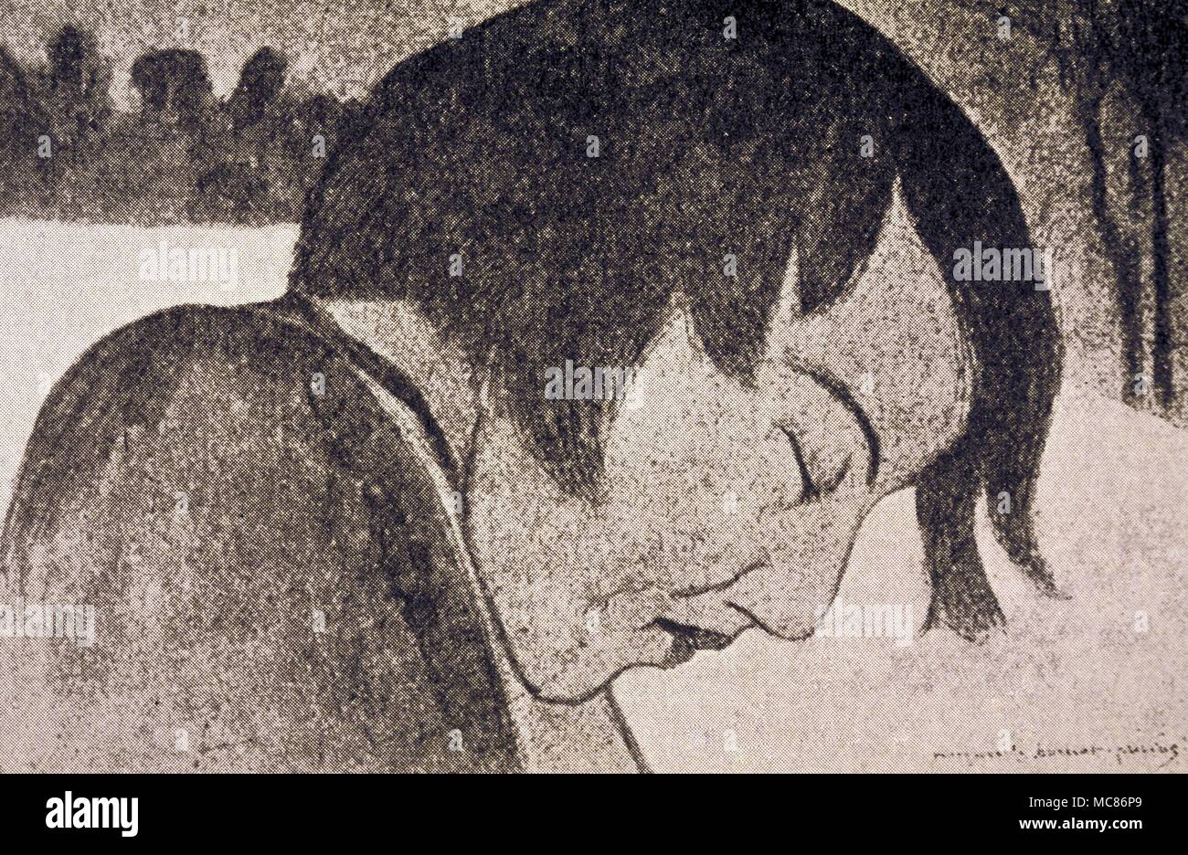 Psychic Art Artwork obtained under the guidance of Belgian psychic artist, Marguerite Burnat-Provins (born 1872). Entitled 'Ambrus le desespere' Stock Photo