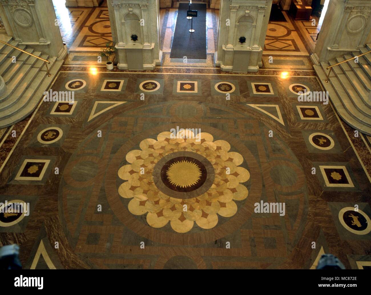 ASTROLOGY - American The centre of the 19th century marble zodiac in the atrium of the Library of Congress, Washington DC Stock Photo