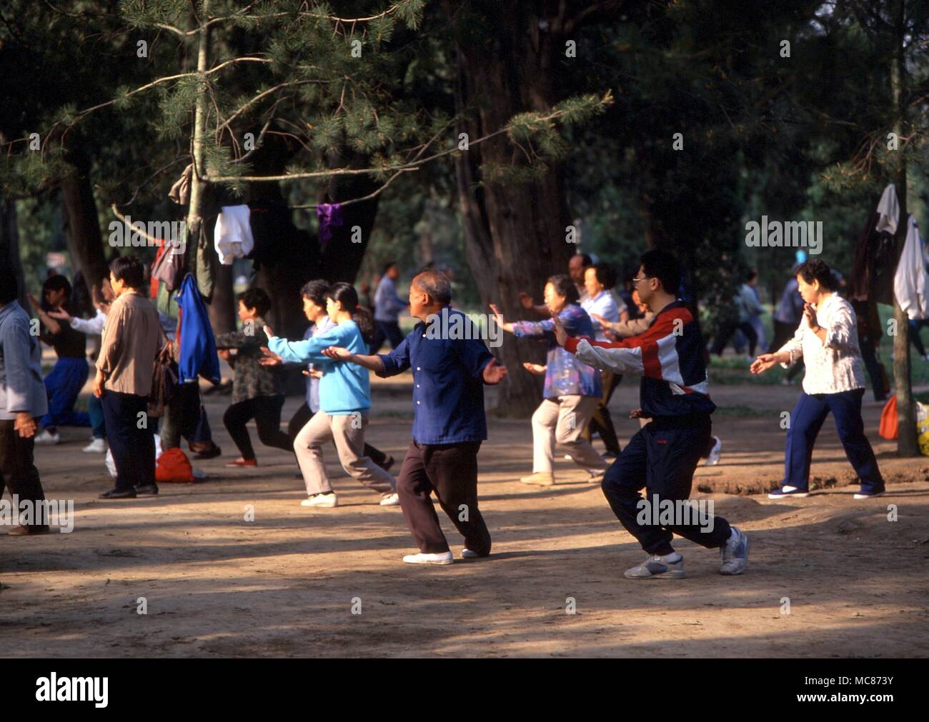 TAI CHI - Chinese practising Tai Chi in the gardens of the Heavenly Temple, Beijing, China Stock Photo