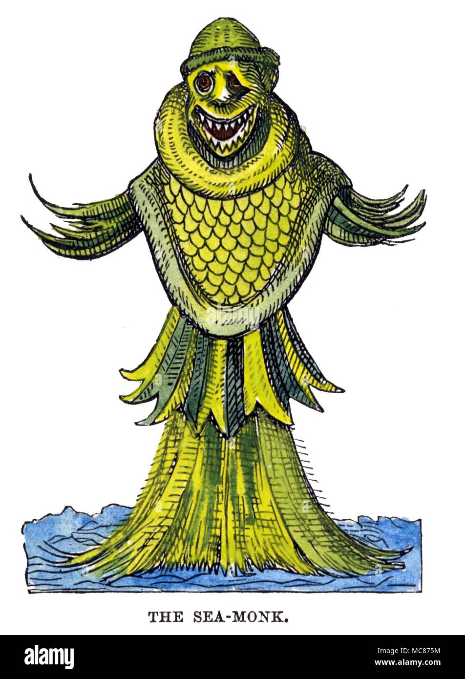 MONSTERS Sea-Monk - a marine monster from travellers' tales, from a time when it was believed that the sea had the equivalent of every creature found on land. From the 1864 edition of 'The Book of Days' Stock Photo