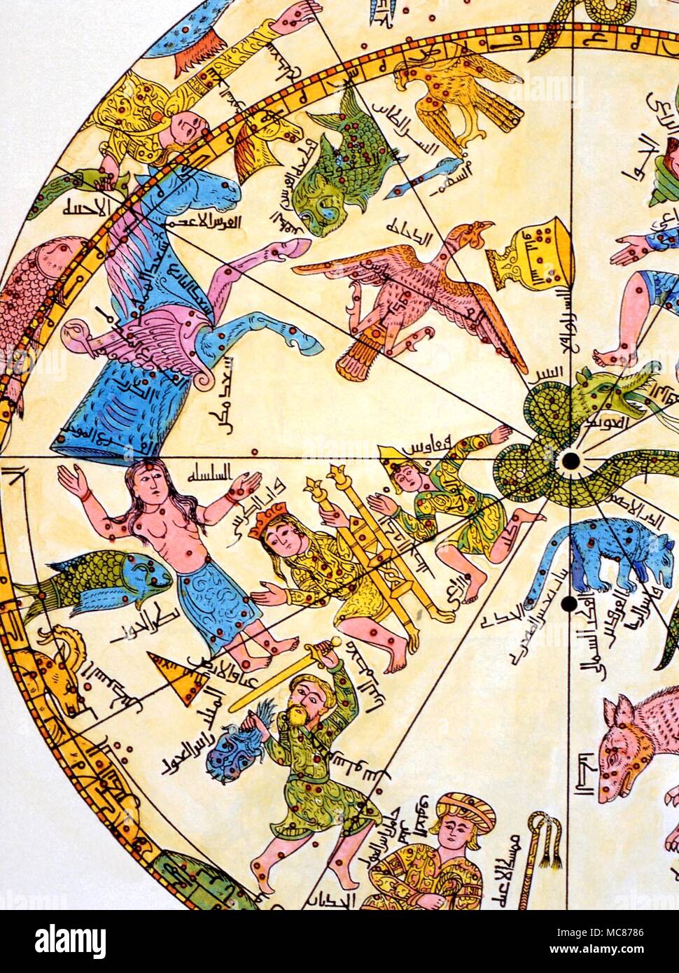 ASTROLOGY - Pegasus Images of various northern constellations, with the flying horse, Pegasus, predominant. Arabic map lithographed circa 1860 Stock Photo