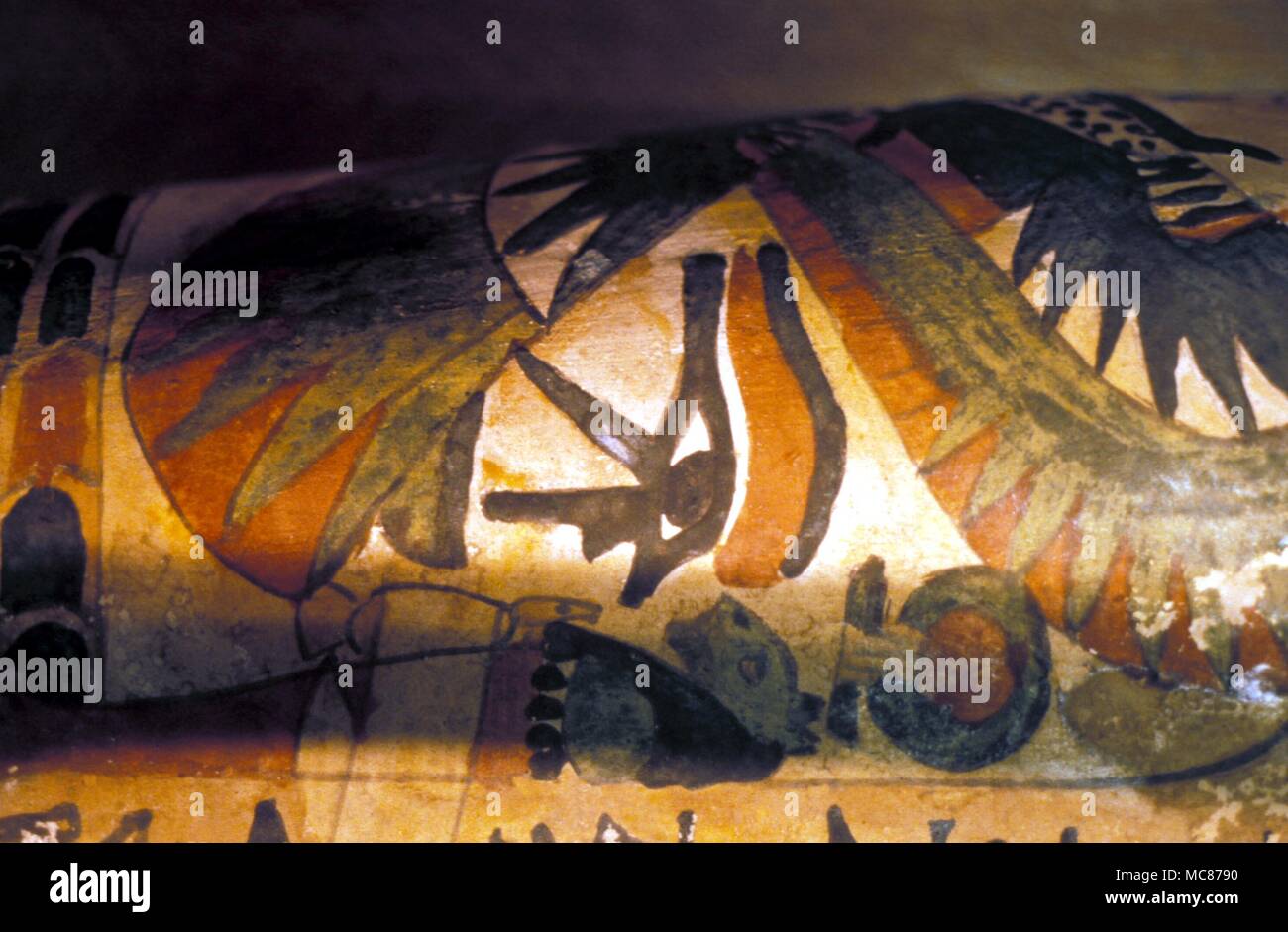 MYTHOLOGY - EGYPTIAN The Eye of Horus. Detail of the sacred eye, painted on the side of a coffin, circa 1300 BC. Stock Photo