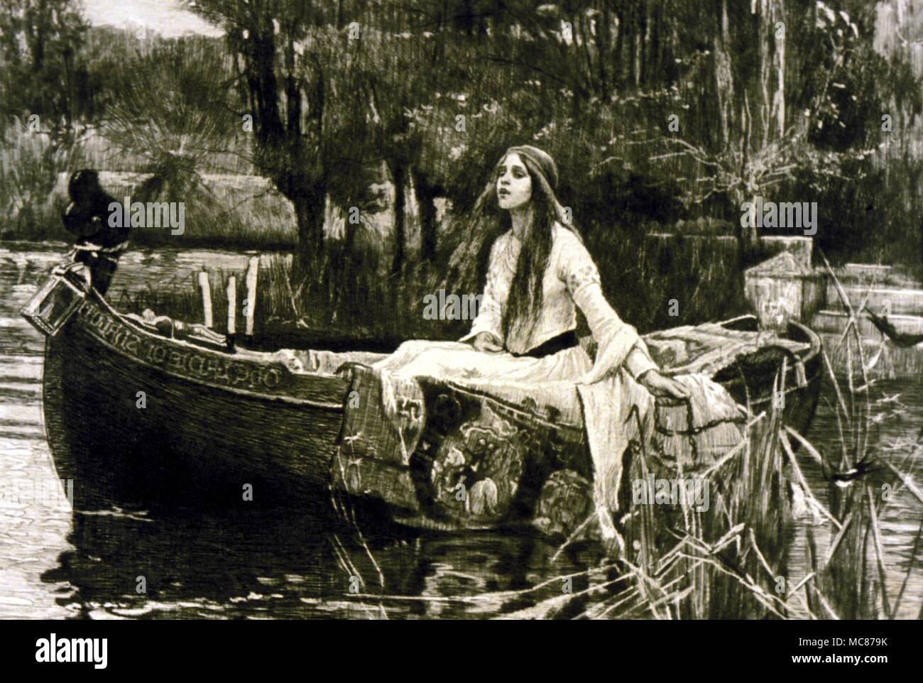 ARTHURIAN - LADY OF SHALOTT 'Lady of Shalott - engraving by Macbeth-Raeburn after the painting by Waterhouse, 1889. Stock Photo
