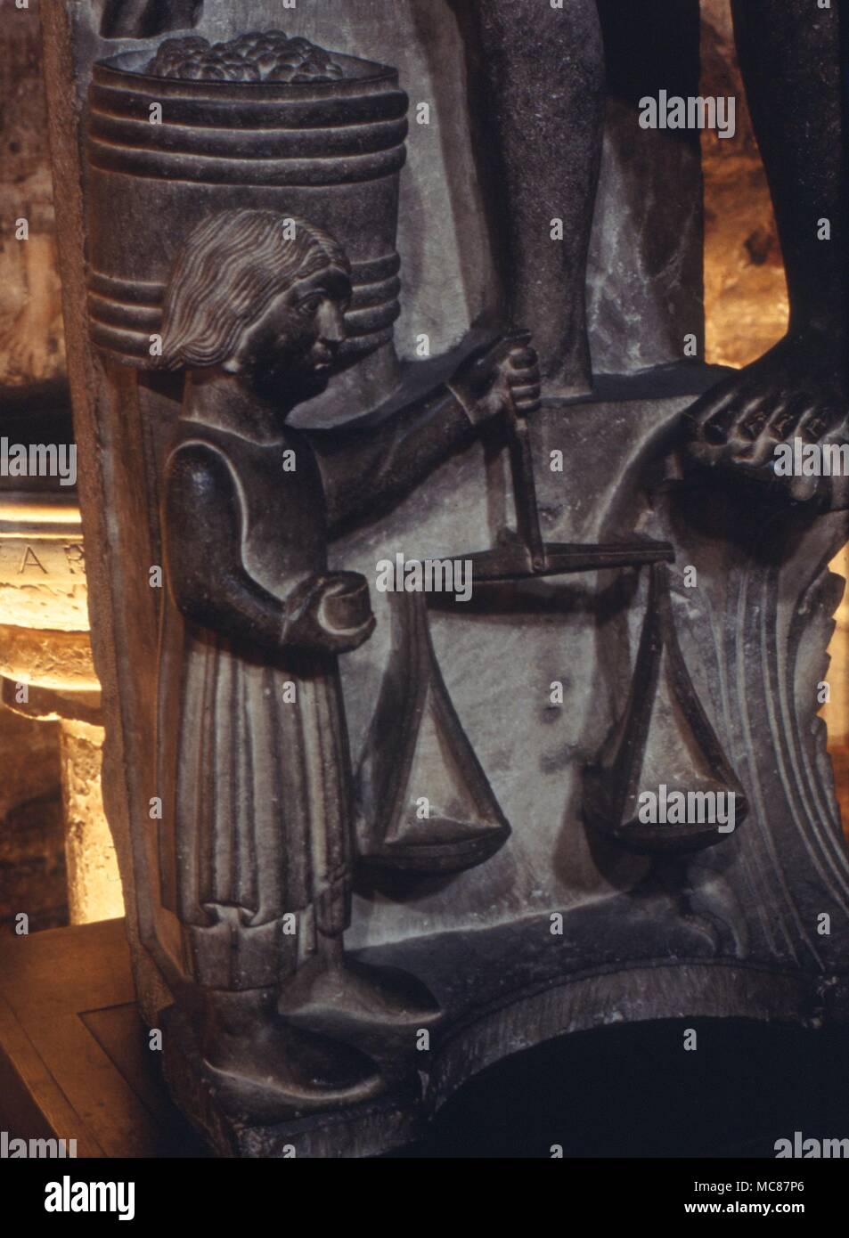 Astrological Sites Parma Baptistry Libra free standing statue of zodiacal sign with corresponding month attributed to Antelami Thirteenth Century Stock Photo