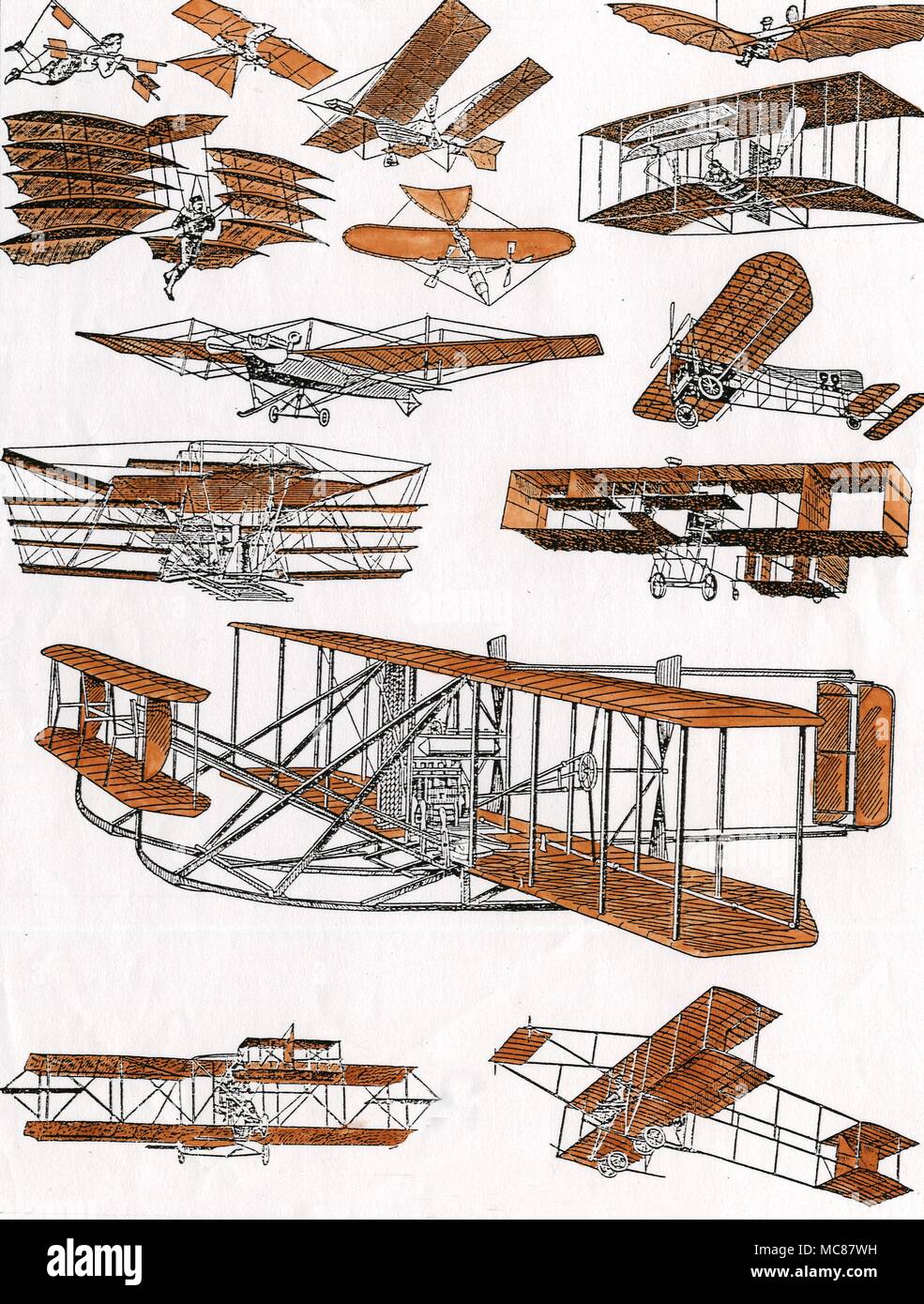 Flying Machines Fourteen flying machines up to 1903 Stock Photo
