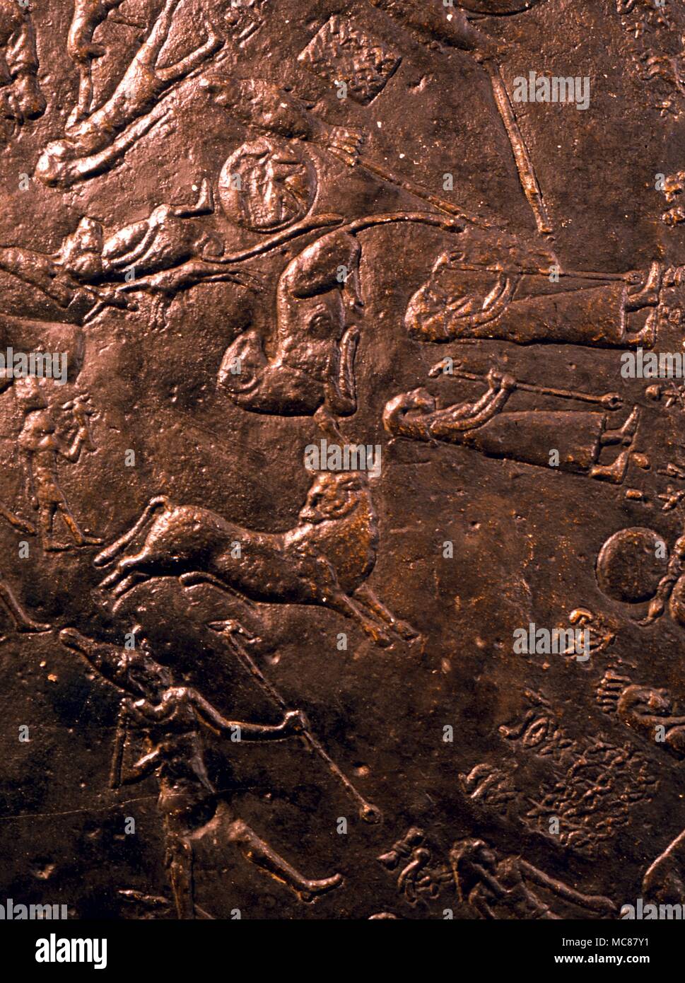 Egyptian Astrology Denderah Aries and Taurus on the planisphere 'the zodiac' in roof shrine of the Temple of Hathor at Denderah Stock Photo