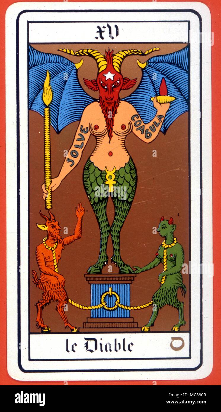 Demons The Devil Card From the 'Oswald Wirth' tarot of 1889. Design copyright S R Kaplan Stock Photo