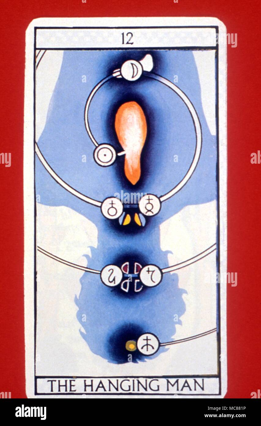 Astrology New Age Tarot card with image of man derived from New Age astrology with the organs of the body linked with various planetary cycles. After the cosmic theories of Rodney Collin Stock Photo
