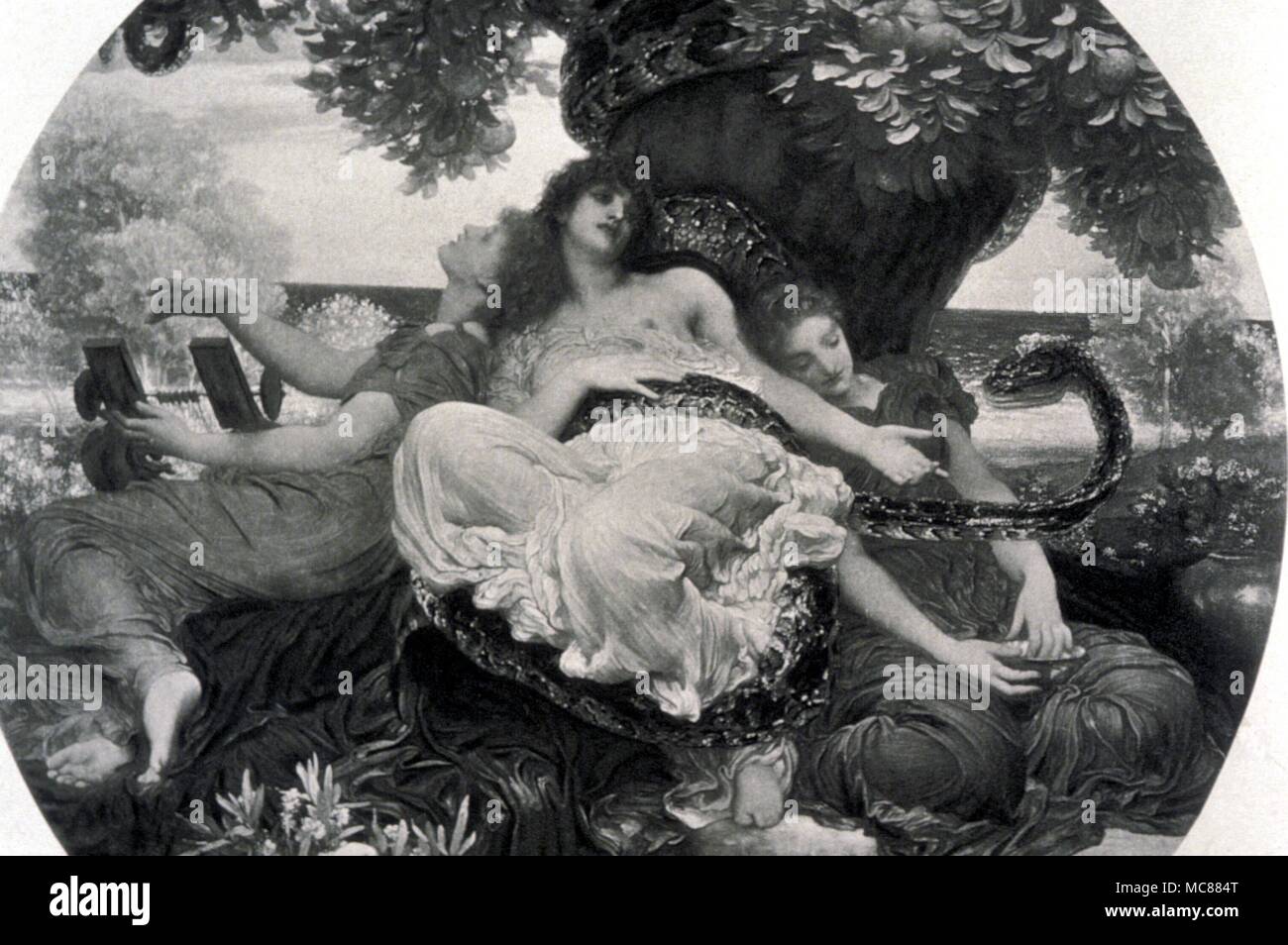 Greek mythology. 'The garden of Hesperides' engraving of 1895 by Virtue after the painting by Sir Frederick Leighton. Stock Photo