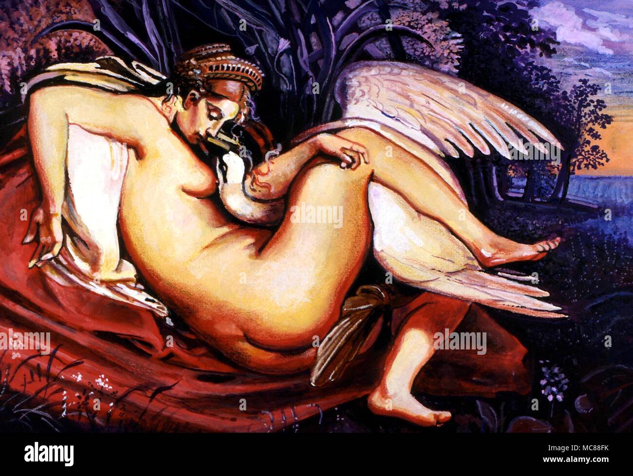 ANIMALS - Swan 'Leda and the Swan' painting depicting the god Jupiter raping Leda in the form of a Swan Stock Photo