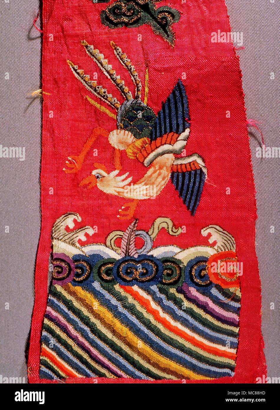 The Chinese phoenix embroidered on a silken palace robe (19th century) now in a private collection. Hong Kong Stock Photo