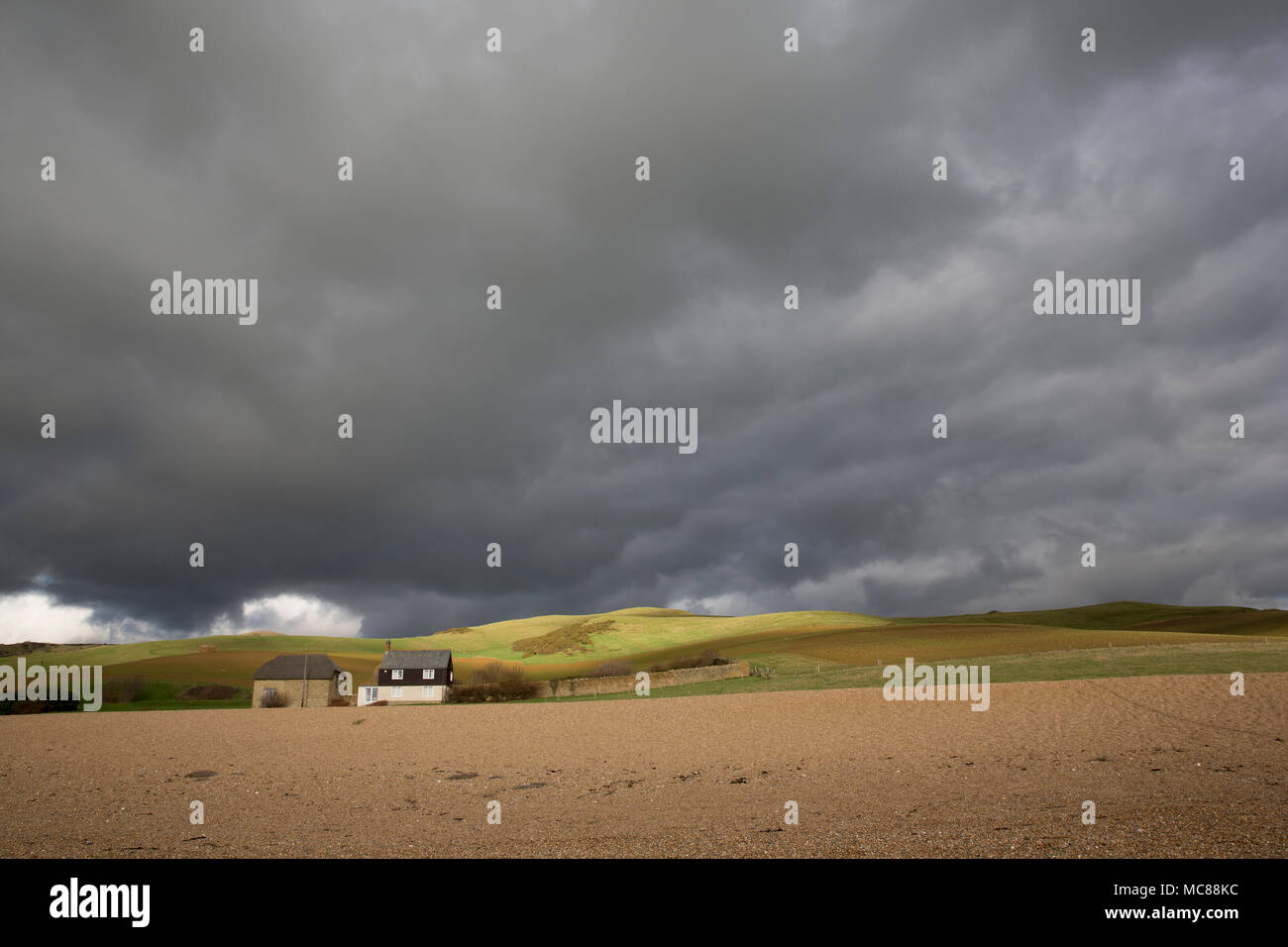 Scene under a stormy sky in January from Chesil beach near Abbotsbury, Dorset England Uk Stock Photo