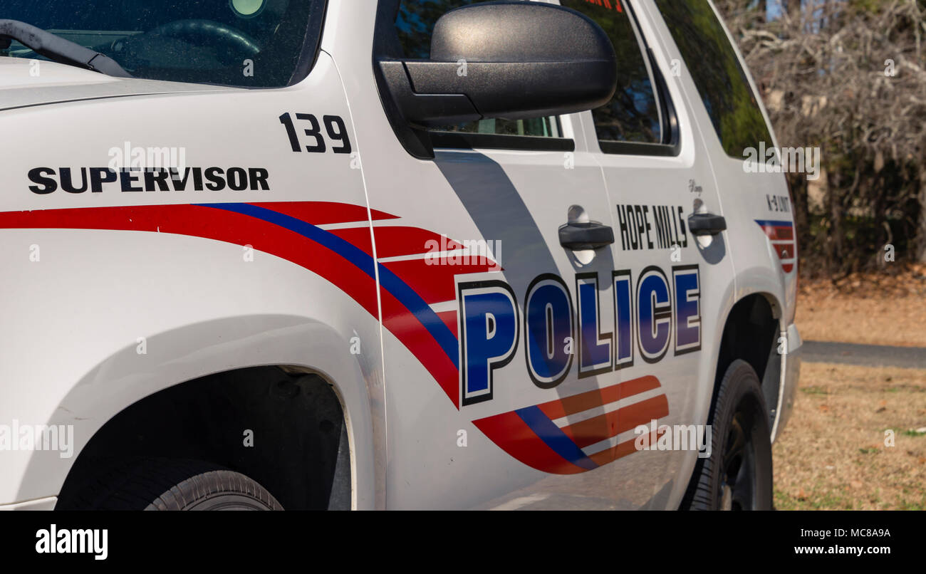 Hope Mills Police Vehicles Fleet readiness for emergency response to community concerns Stock Photo