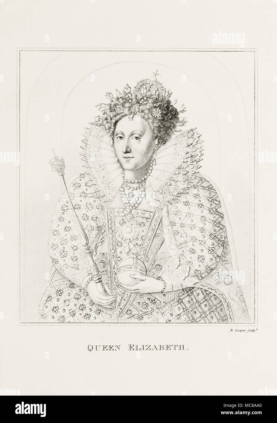 Queen Elizabeth I of England and Ireland, 1533-1603.  From Woodburn’s Gallery of Rare Portraits, published 1816. Stock Photo