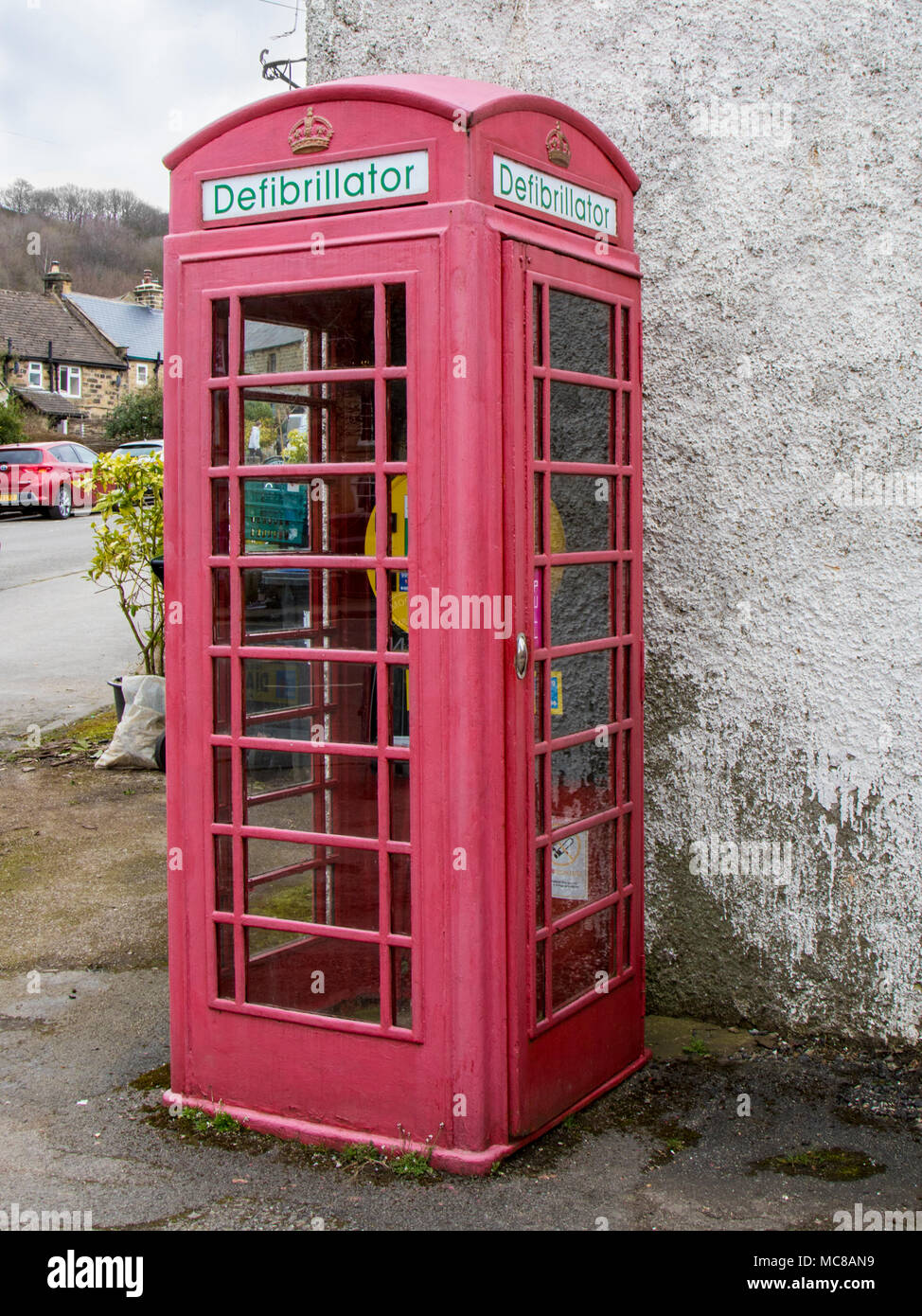 Defibrillator in a converted Red GPO Phone Box, GPO Telephone Box Stock