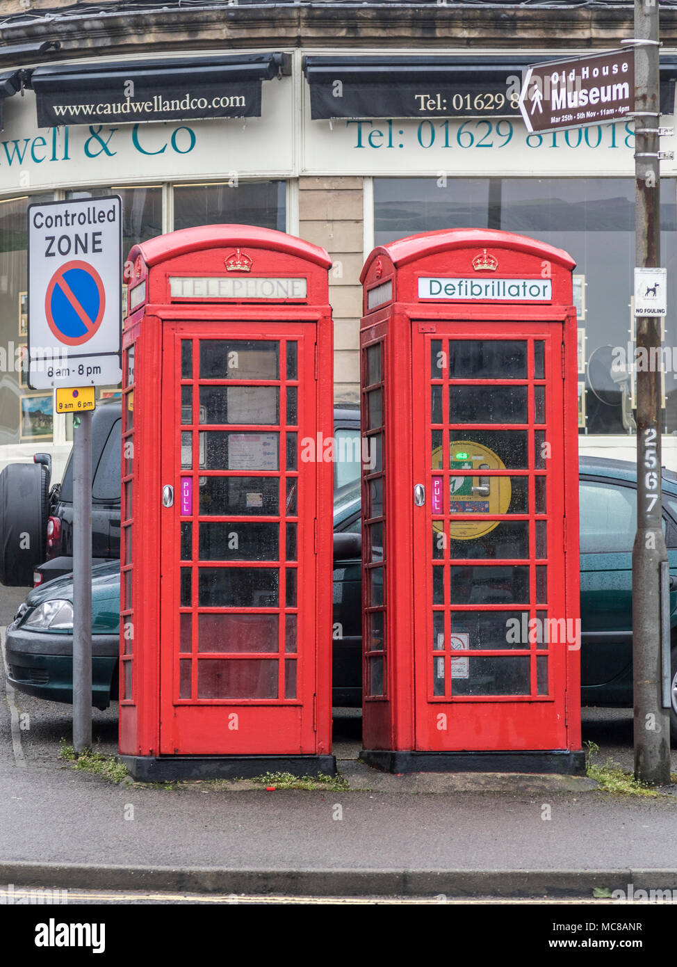 Defibrillator in a converted Red GPO Phone Box, GPO Telephone Box Stock