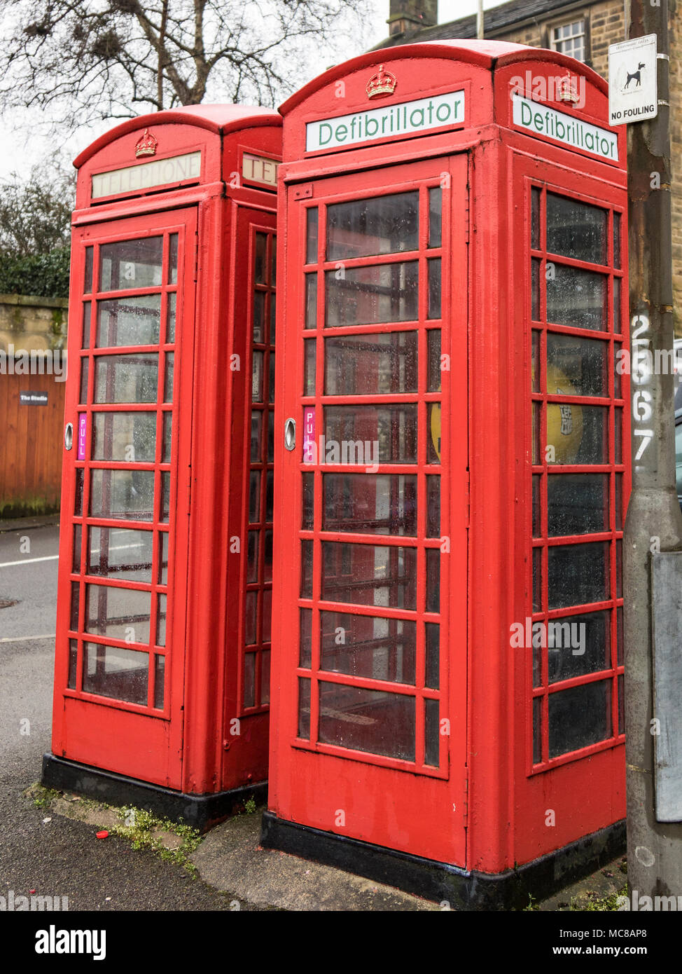 Defibrillator in a converted Red GPO Phone Box, GPO Telephone Box Stock
