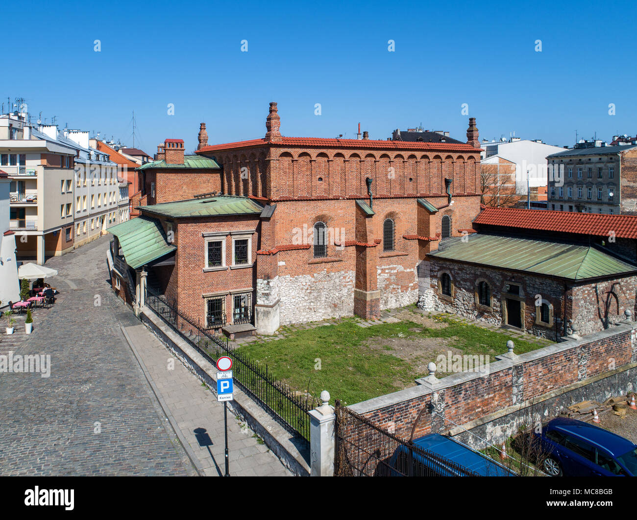 Old Synagogue in historic Jewish Kazimierz district of Cracow (Krakow), Poland. Aerial view Stock Photo