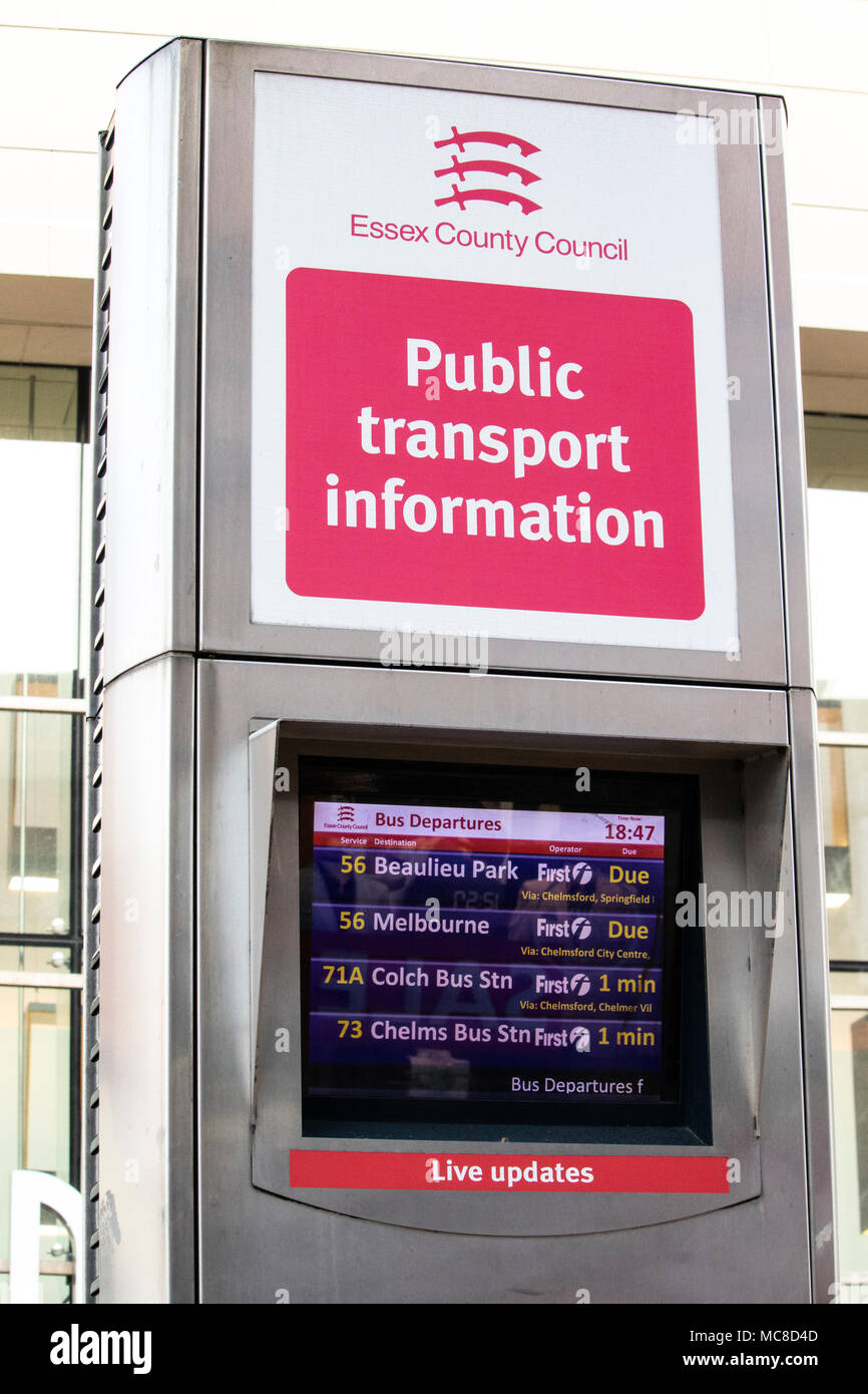 An electronic Public Transport Information point in Chelmesford Essex UK Stock Photo