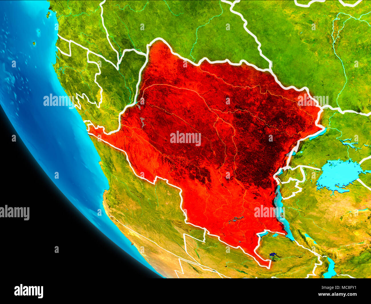 Democratic Republic of Congo highlighted in red on planet Earth with ...
