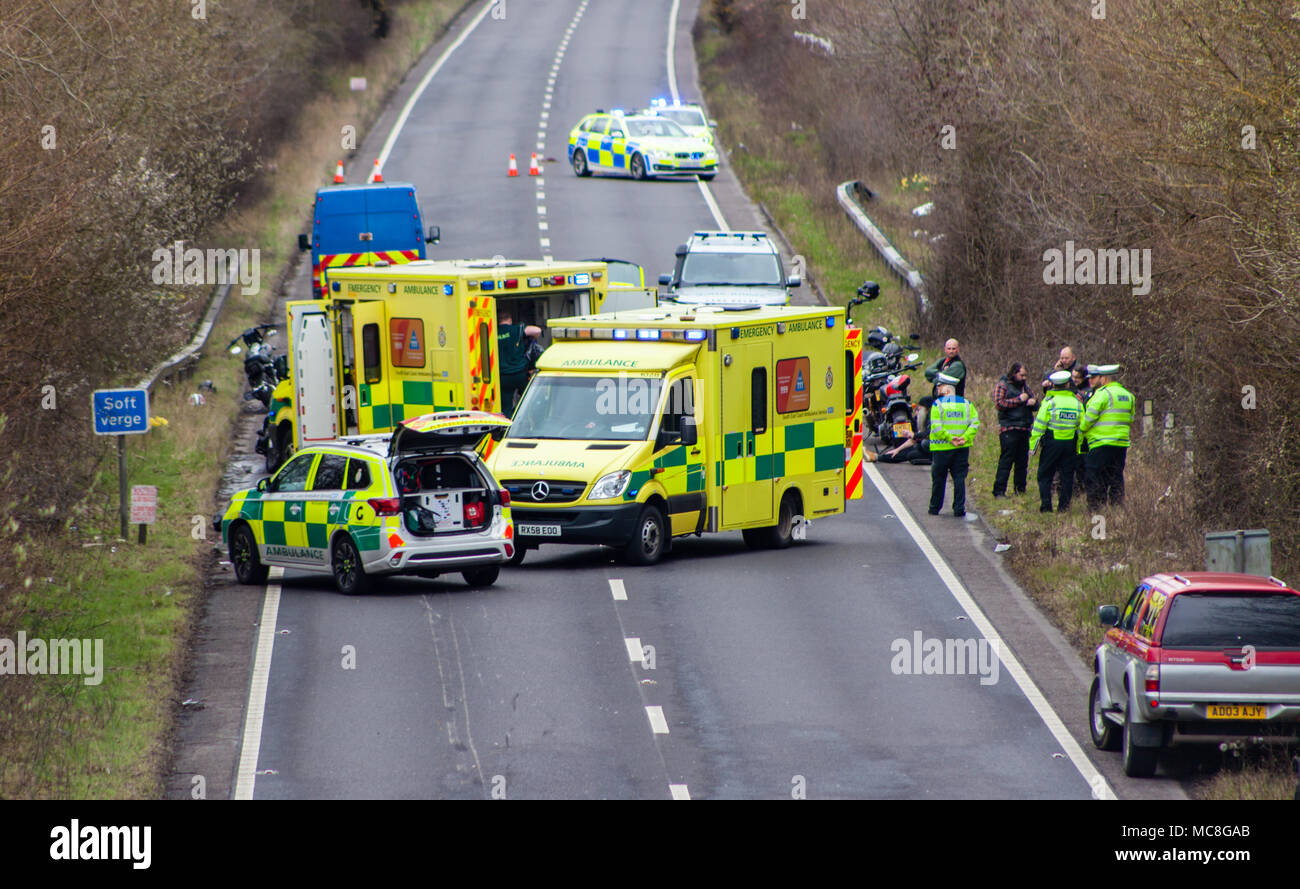 South East Ambulance Sussex Police Attend An Accident On The A27 Involving 3 Motorcyclists Stock Photo Alamy