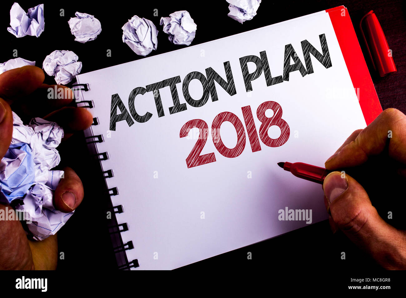 Writing note showing Action Plan 2018. Business photo showcasing Plans