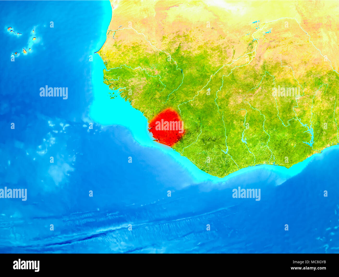 Sierra Leone highlighted in red on planet Earth. 3D illustration ...