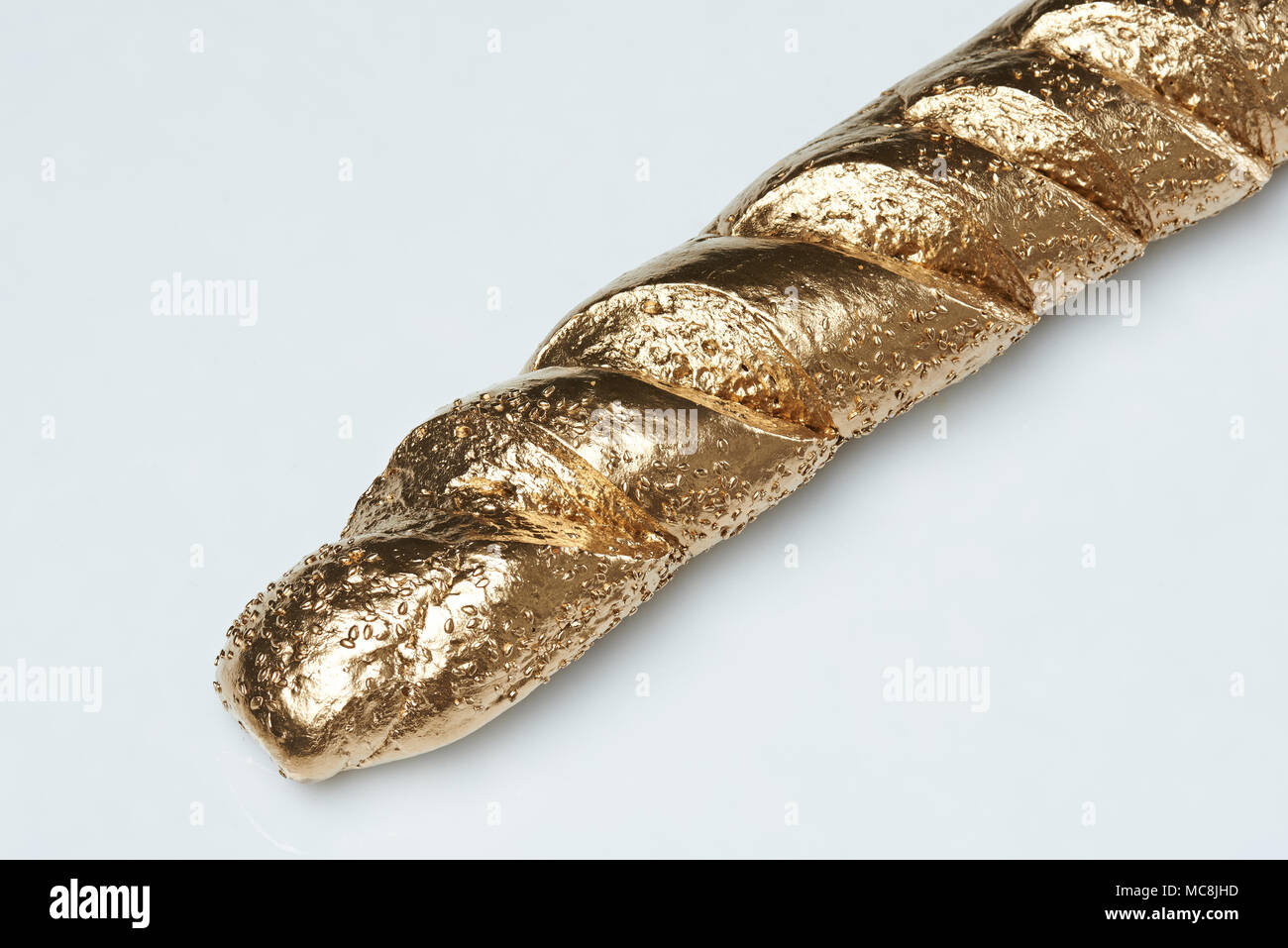 French Baguette From Gold Isolated On White Background Golden Food 